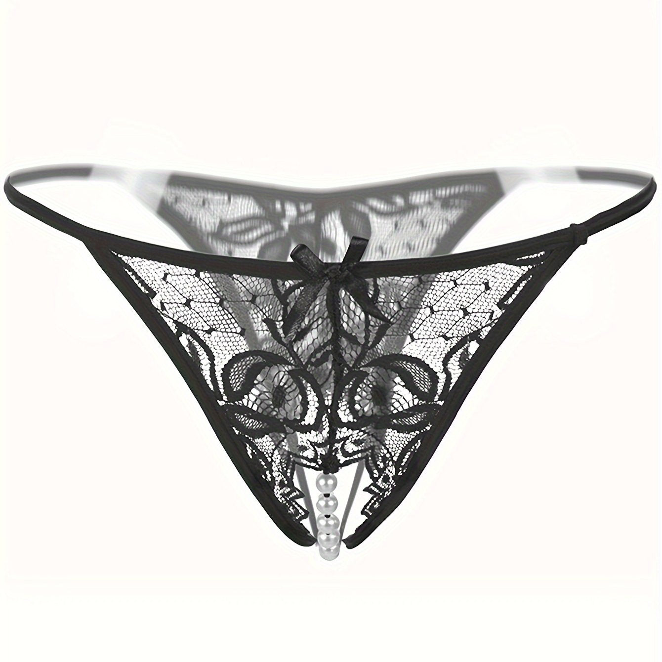 Lace G-String Thongs for Women Open Crotch Semi-Sheer Knit Fabric Adult Lingerie