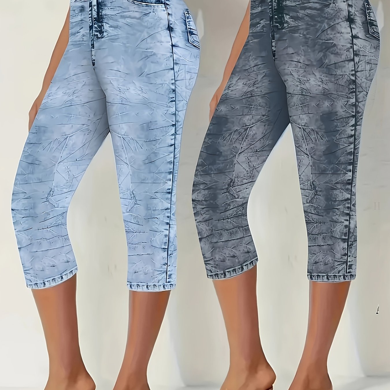 Women's Plus Size Stretch Denim Print Shorts Light Blue Casual Summer