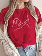 Women's Plus Size Loose Fit T-Shirt Cotton Casual Top with Cartoon Dog Design