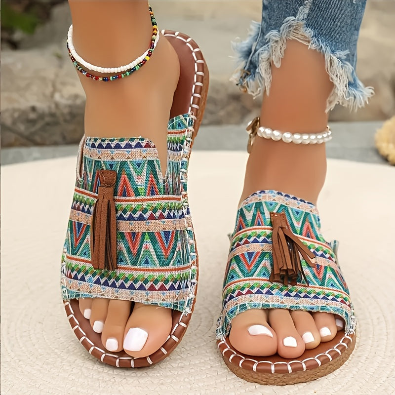 Ayollar uchun Bohemiya slip-on sandallari, yengil, nafas oladigan, etnik naqsh
