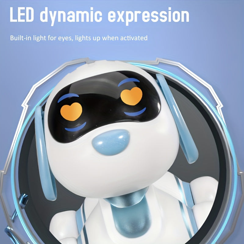 Juguete robot interactivo para niños de 3 años en adelante, perro RC programable en azul y blanco con control remoto por infrarrojos