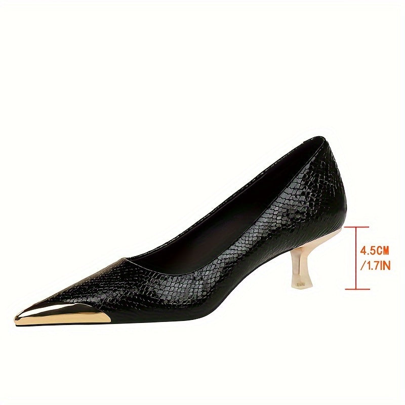 Women's Mid-Heel Pumps with Metallic Toe and Sequin Snake Pattern