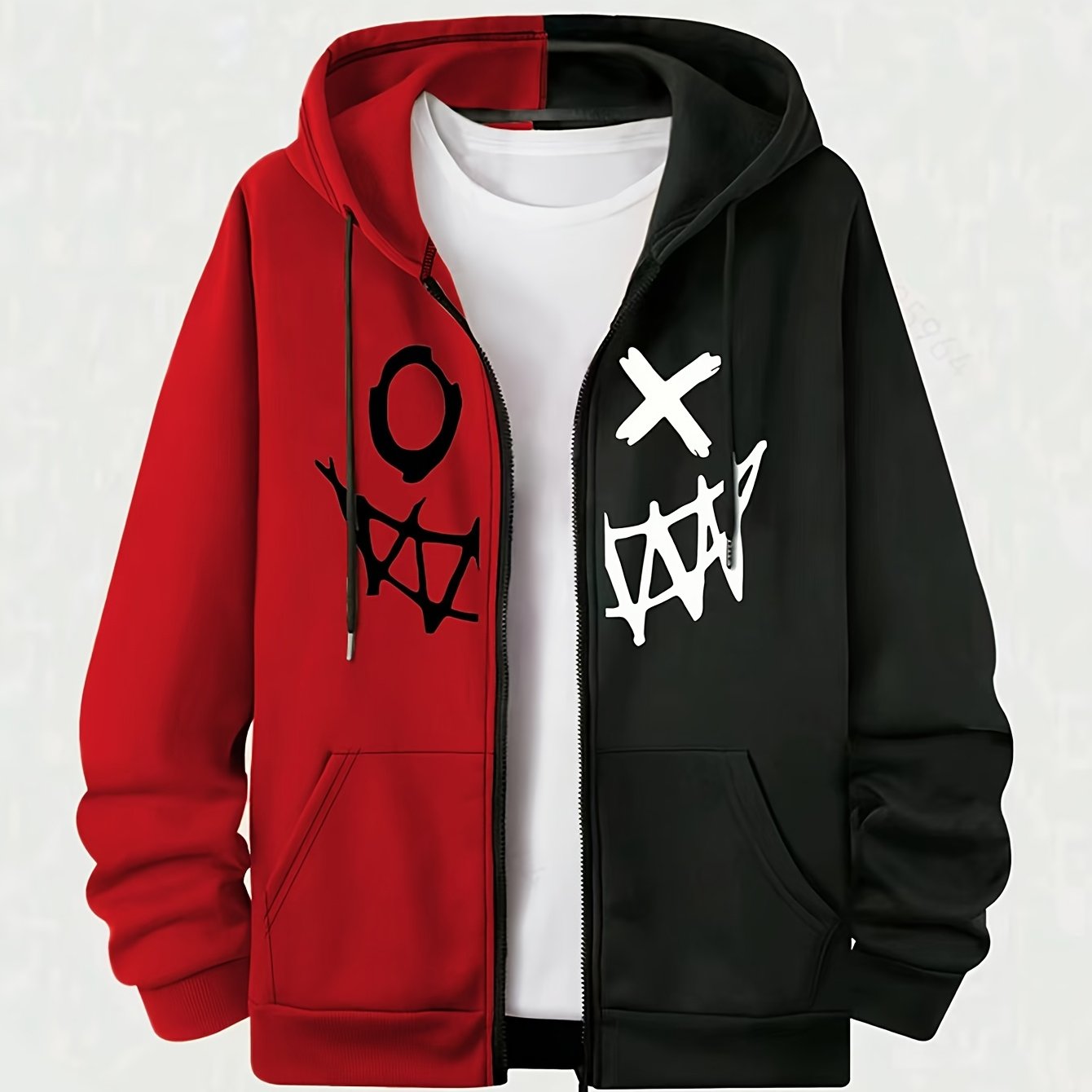 Men's Casual Zip-Up Hoodie Jacket with Graphic Print Polyester Fall Winter Layering