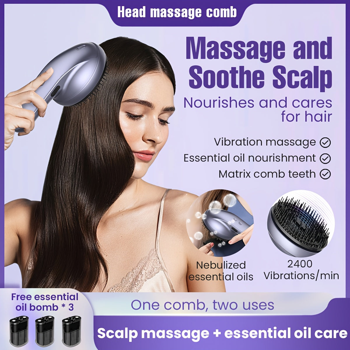 Electric Scalp Massager with Essential Oil Atomizer High-Frequency Vibration Red Light Therapy