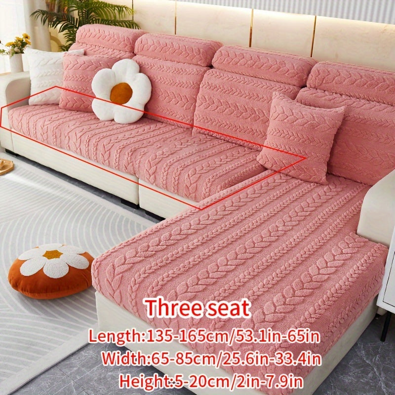 Wheat Sheaf Pattern Plush Sofa Cover Elastic Fit for 1-4 Seater Non-Slip Machine Washable