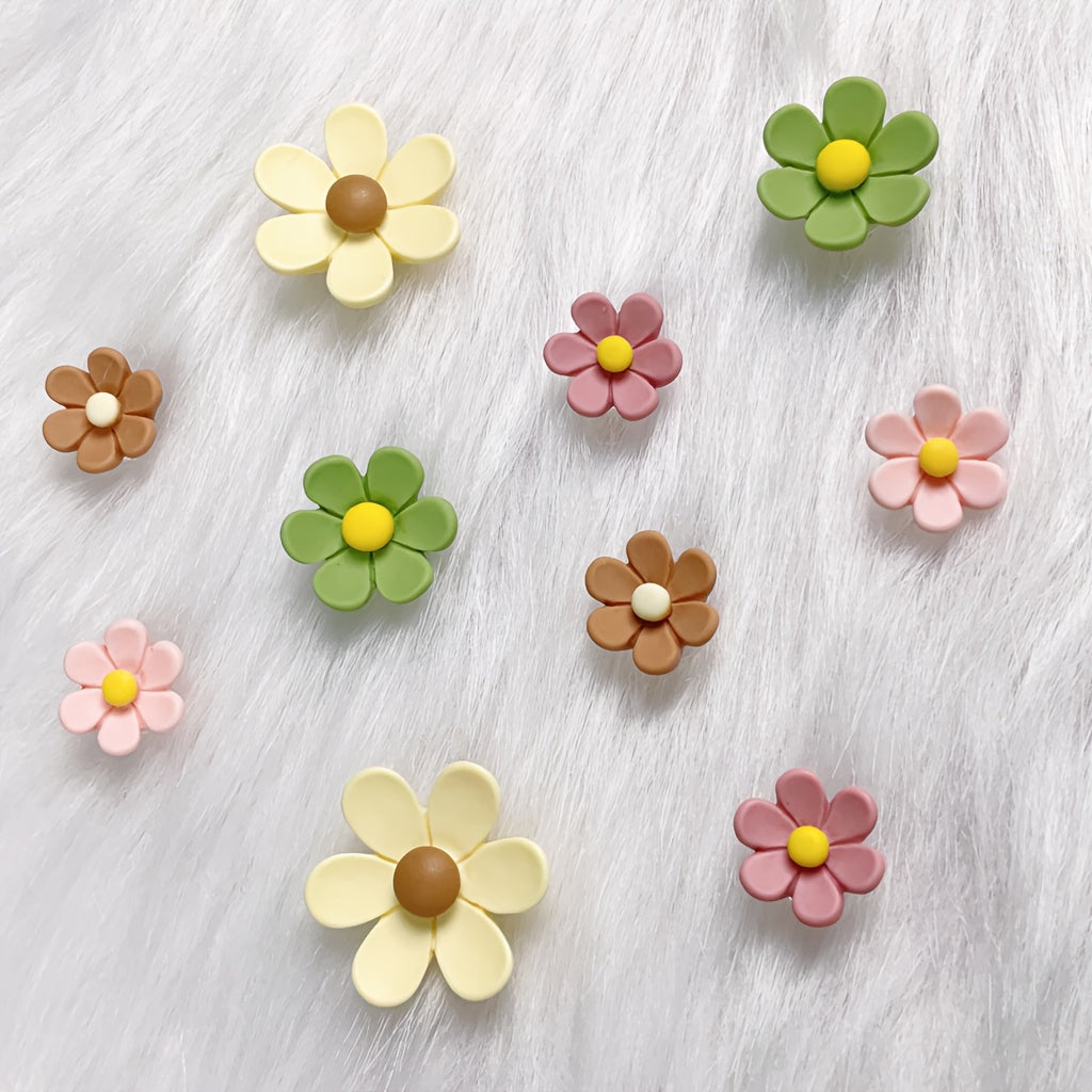 10Pcs Green and Pink Flower Shoe Charms, Layered Shoe Decorations for Summer