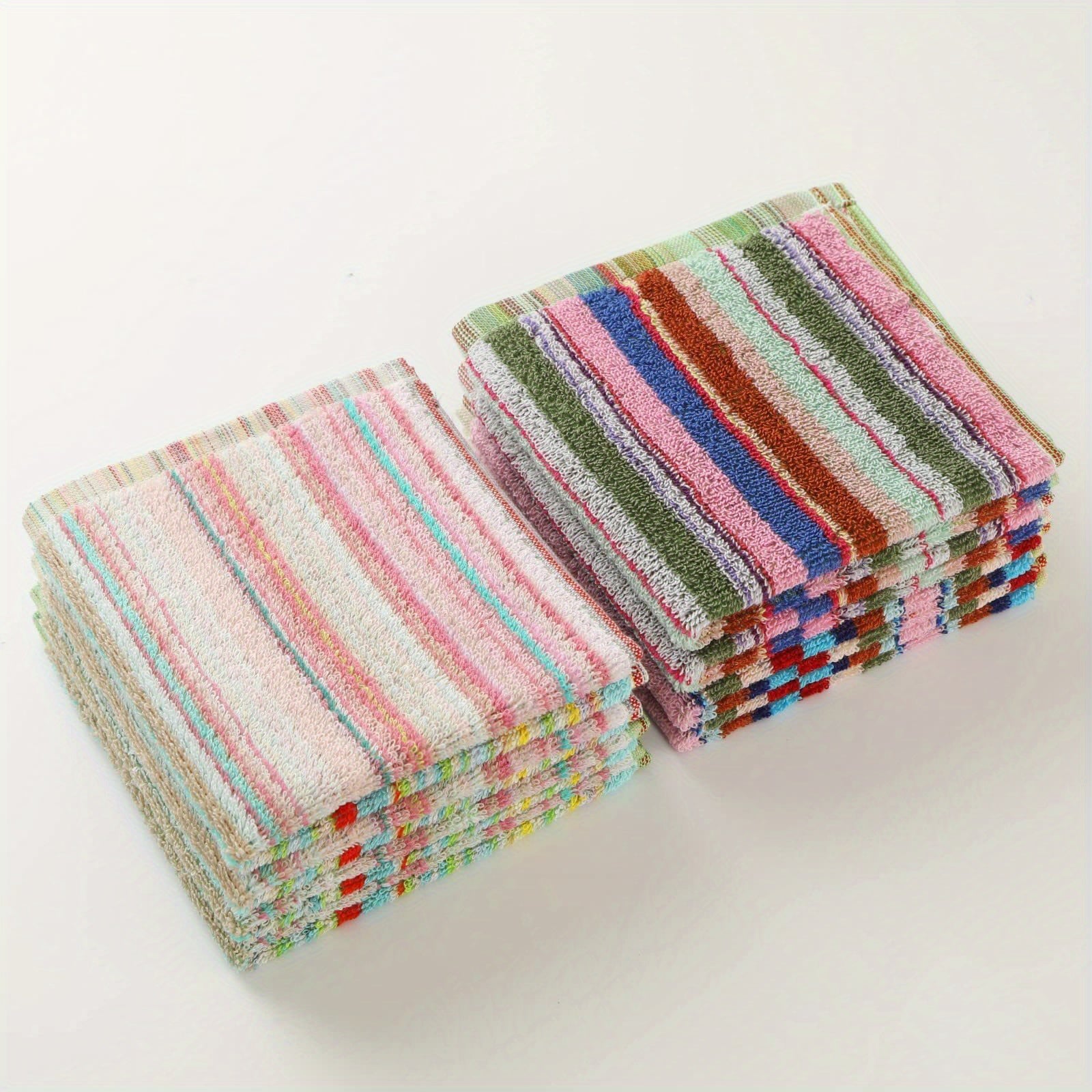 Set of 6 Cotton Washcloths with Hanging Loop, Striped Knit Fabric, Soft Absorbent, 500 GSM