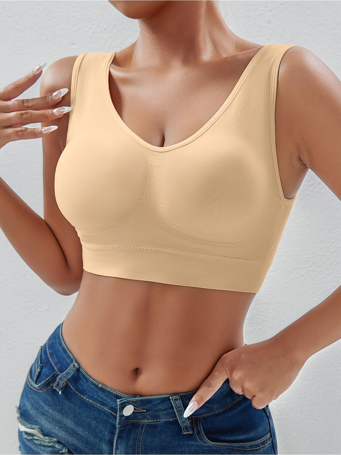 Plus-Size Wireless Sports Bra Seamed Push-Up Breathable Yoga Running