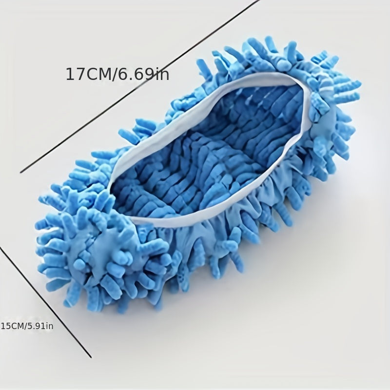 Blue and White Lace Pattern Plush Chenille Mop Slippers for Home Comfort