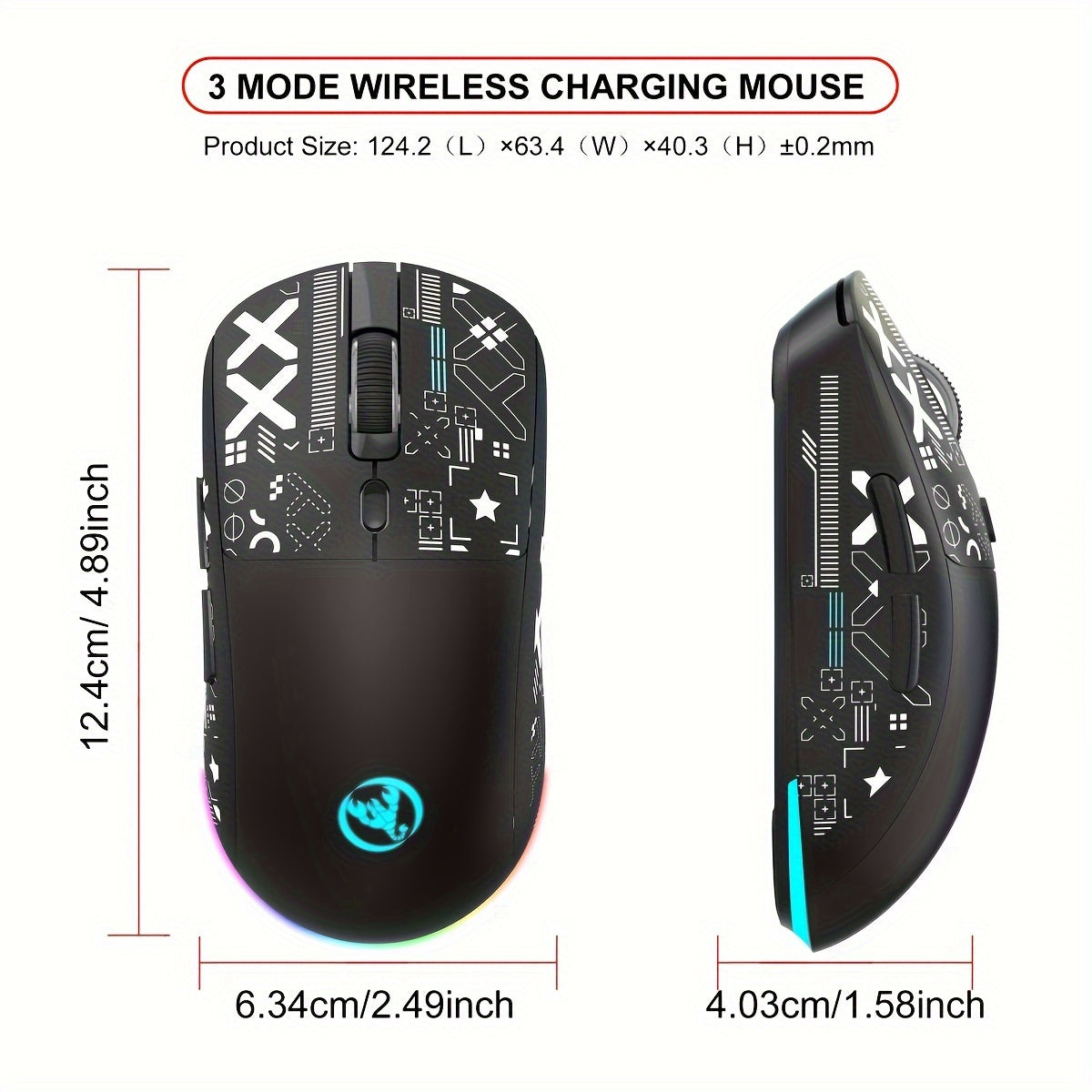 Wireless Gaming Mouse RGB Lighting USB-C 3 DPI Settings Right-Handed Plug and Play
