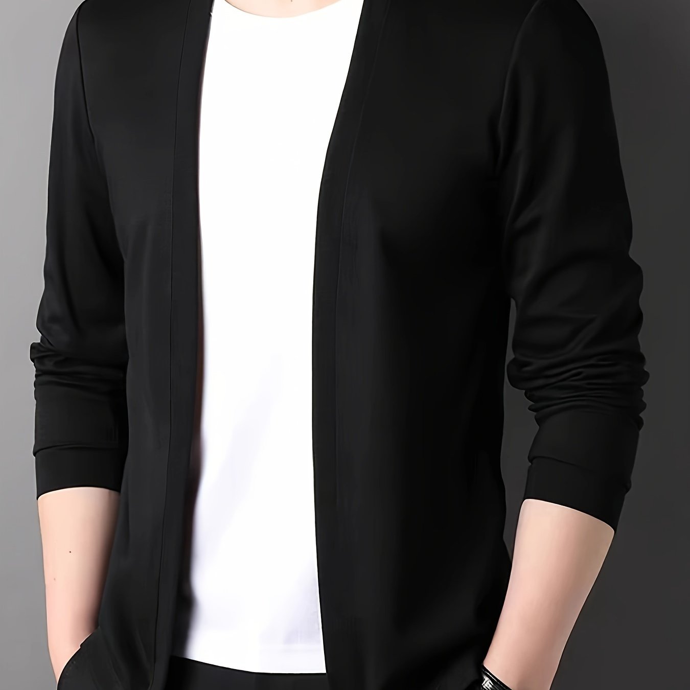 Men's Knit Cardigan Solid Color Slim Fit Spring Casual Polyester