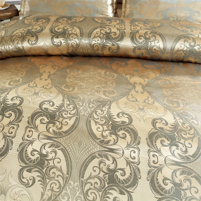 European-Style Satin Jacquard Quilt Cover Set with Pillowcases Bedding Set