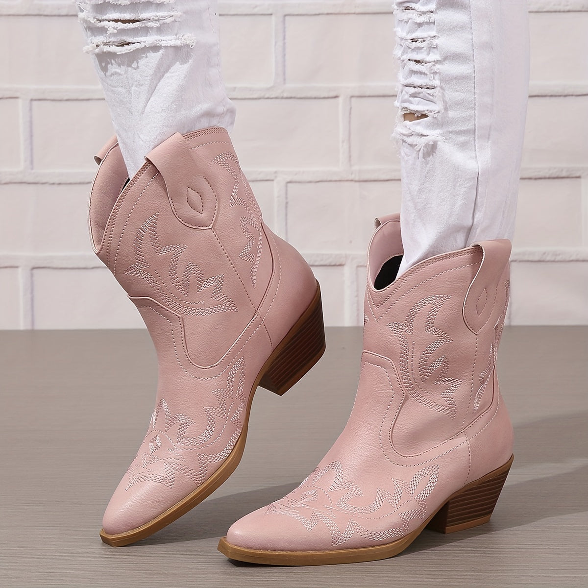 Women's Turquoise Ankle Boots Faux Cover Pointed Toe Block Heel Casual Shoes