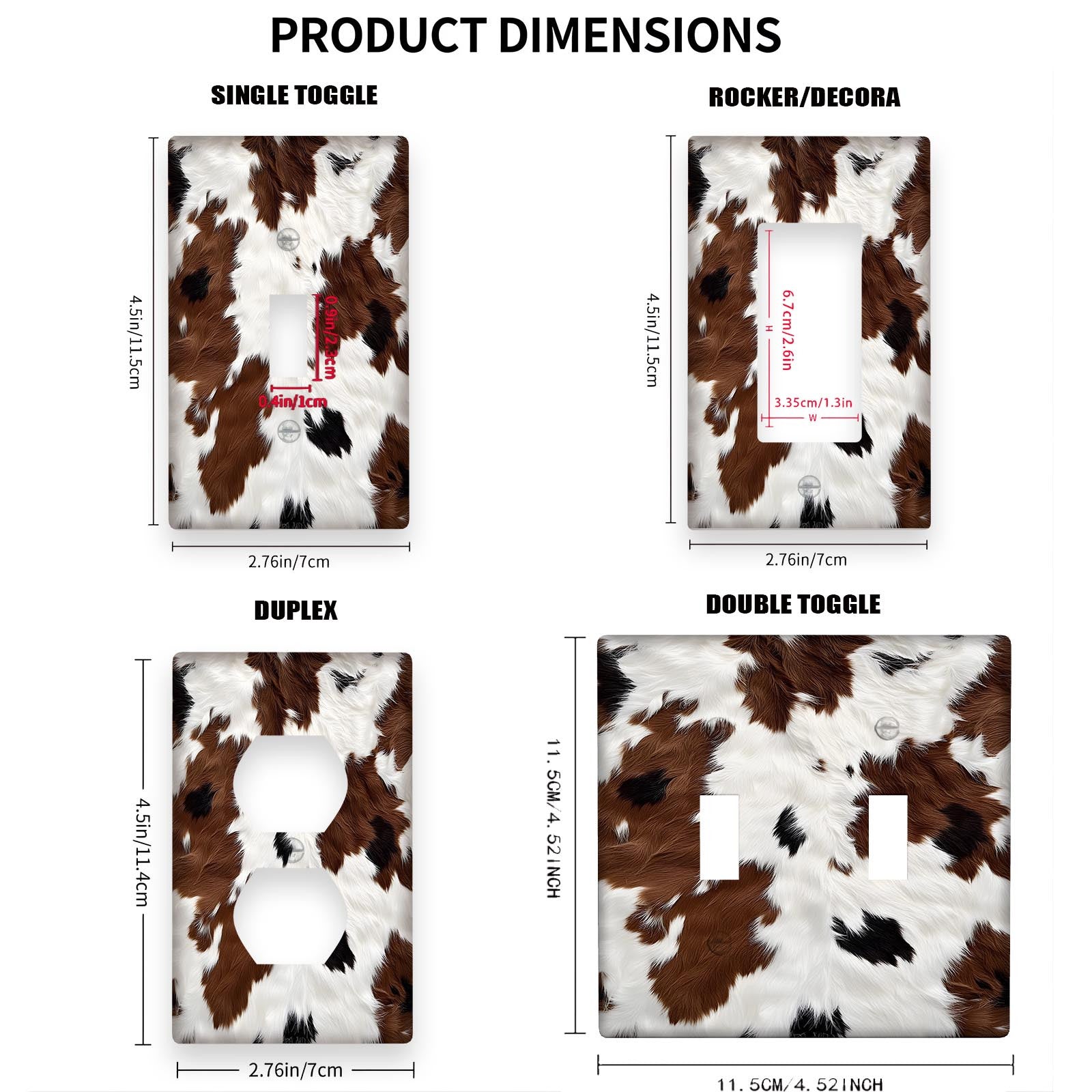 Cow Print Light Switch Cover for Bedroom and Bathroom Walls, 1 or 2 Gang