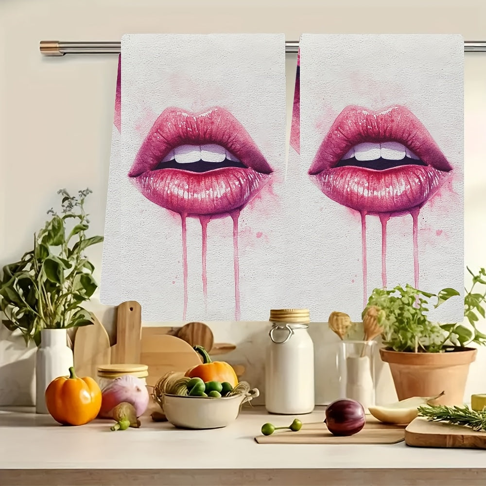 Valentine's Lips Kitchen Towels 2 Pack, Soft, Absorbent, 16x24 Inches