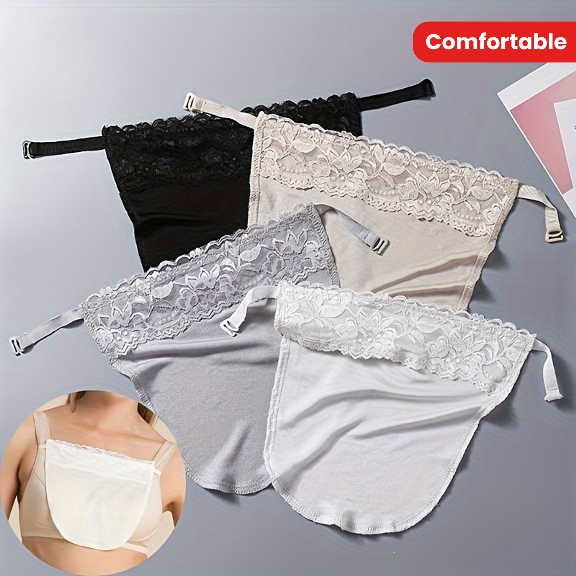 Women’s Lace Bra Covers Bundle of 4 Detachable Chest Protectors in Various Colors