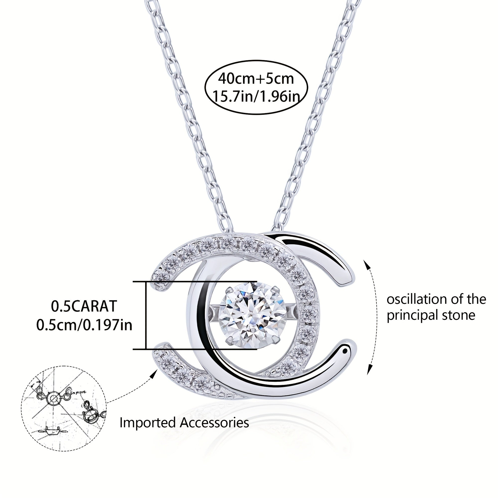 0.5ct Moissanite taqinchoqli uzuk, S925 kumushda, GRA sertifikati bilan