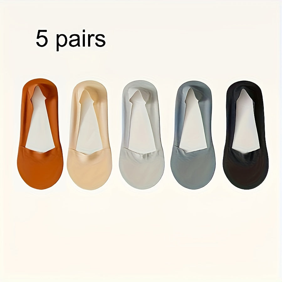 Women Ice Silk Invisible Socks 5 Pairs Non-Slip Breathable Low Cut