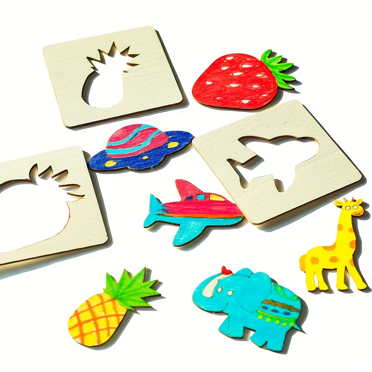 Set of 20 Wooden Painting Templates for Children and Teens Educational Doodling Art Crafts