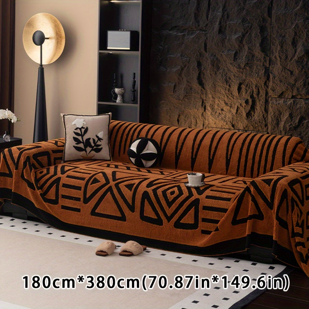 Boho Style Geometric Velveteen Sofa Throw with Machine Washable Cover for Armchair Loveseat and Sofa