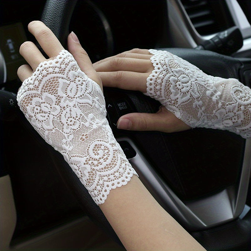 Geometric Lace Half Finger Wrist Sleeves with Thumb Hole for Summer Sunscreen Protection