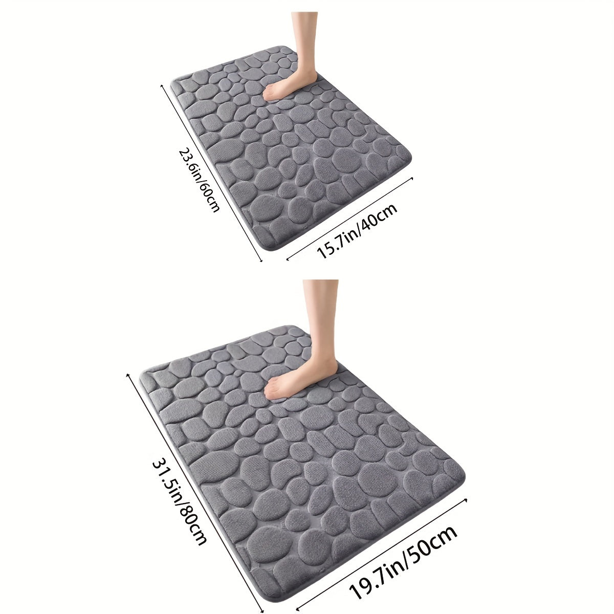 Cobblestone Embossed Bathroom Bath Mat Non-Slip Water Absorbent Machine Washable