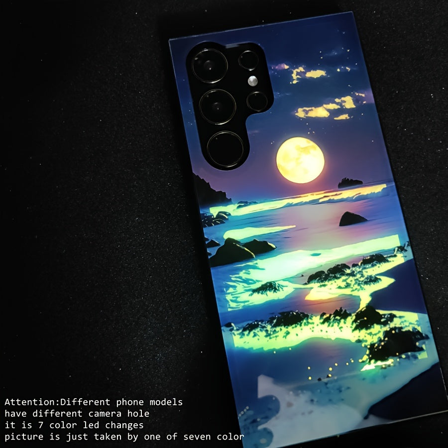 Luminous Smart Voice Control Phone Case for Samsung iPhone with Landscape Design and Tempered Glass