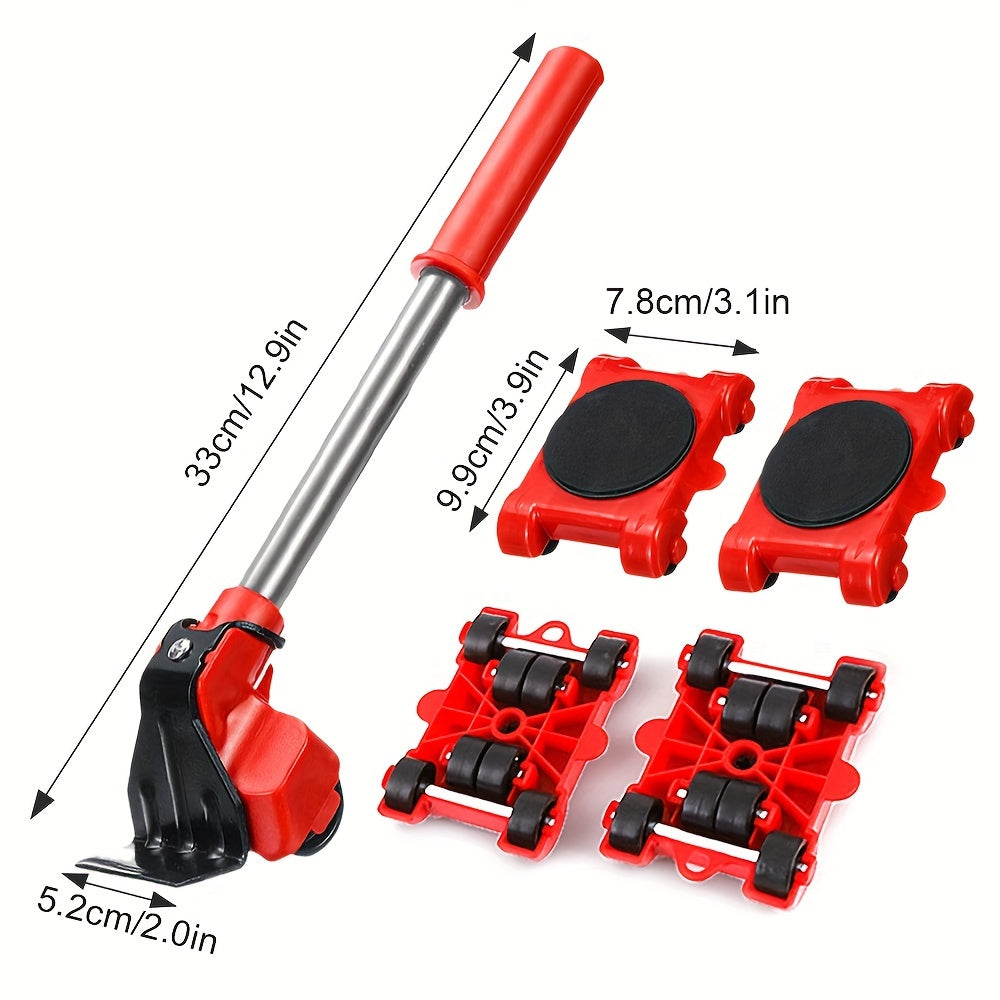 Heavy Duty Furniture Lifter Set with 5 Rollers and Non-Slip Mats for Moving Heavy Objects