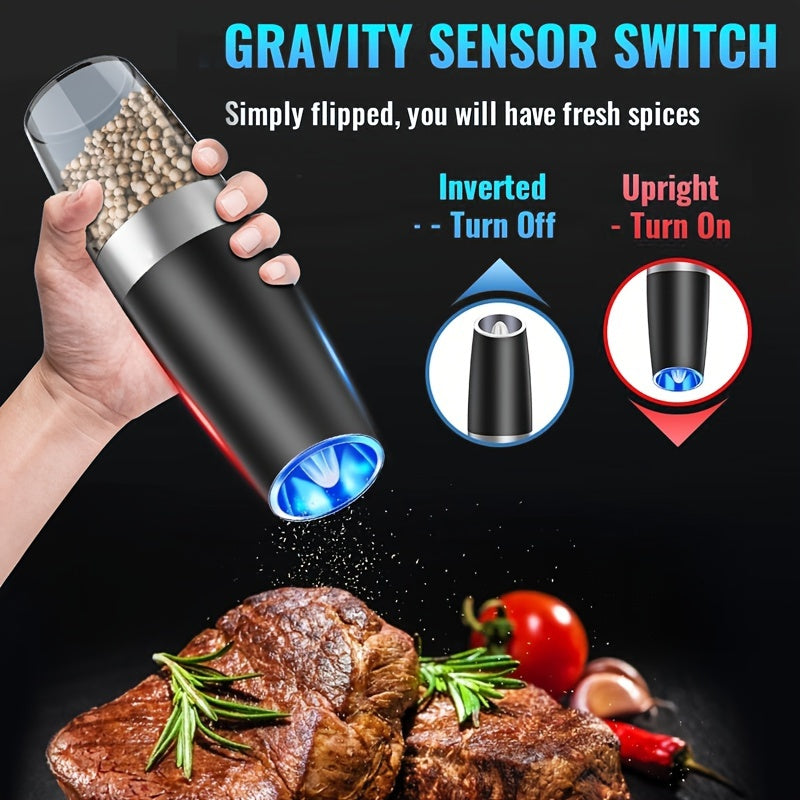 Electric Salt and Pepper Grinder Set with Adjustable Coarseness and LED Light