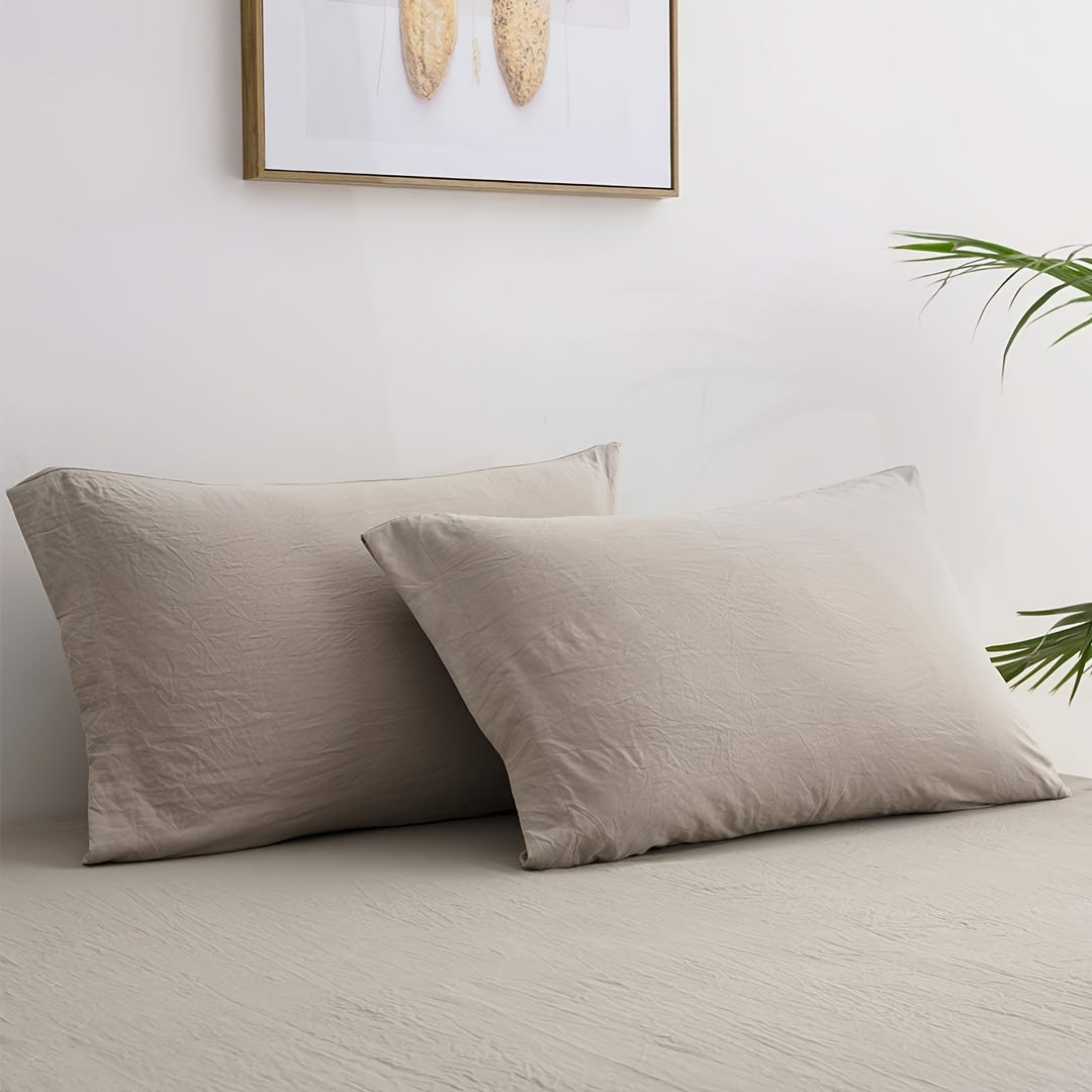 Set of 2 Brushed Pillowcases Double-Sided Water-Washed Soft Wrinkle-Resistant