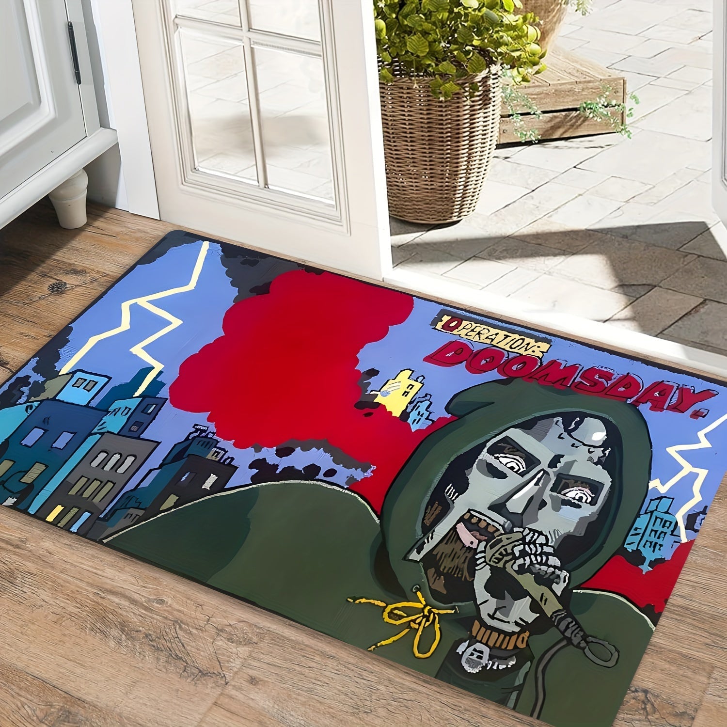 Hip-Hop Style Front Door Doormat Non-Slip Washable Polyester Entryway Rug