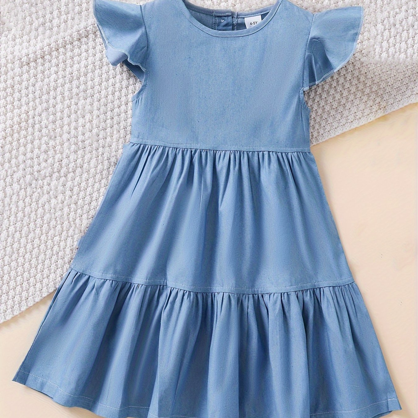 Girls' Denim Dress with Ruffle Trim Cotton Blend Summer Casual