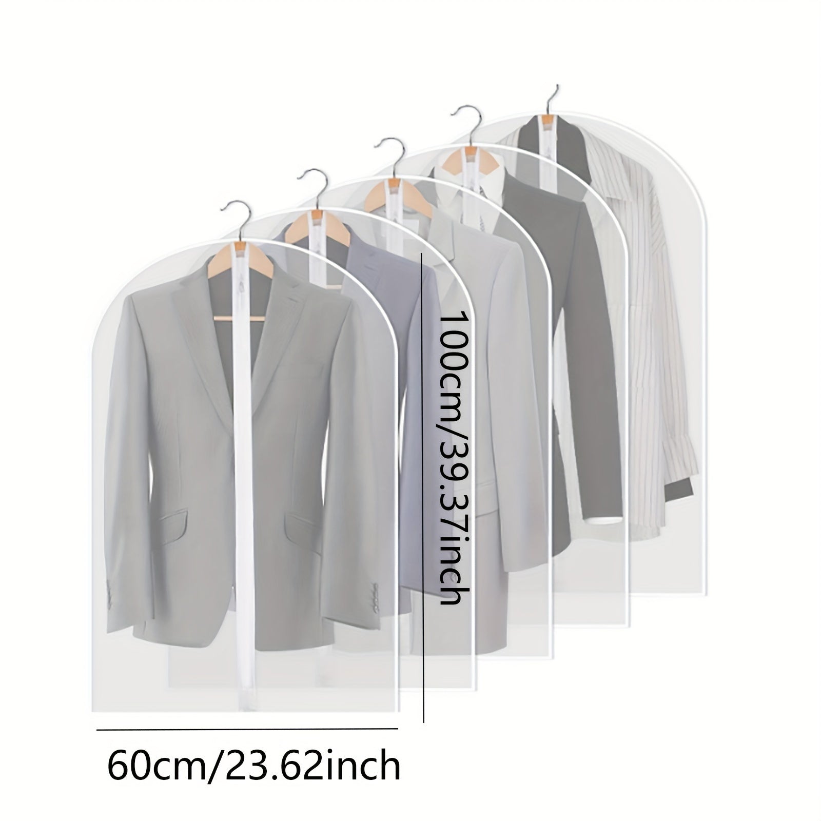 Five Pieces Clothes Dust Cover Bags with Zippers for Storage Closet Wardrobe Organizing