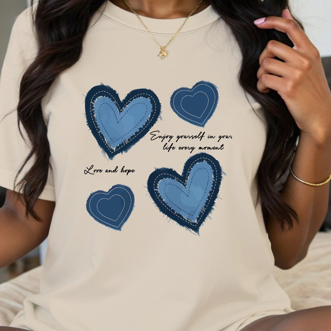 Plus Size Women's Black Casual T-Shirt with Inspirational Quote and Heart Graphics