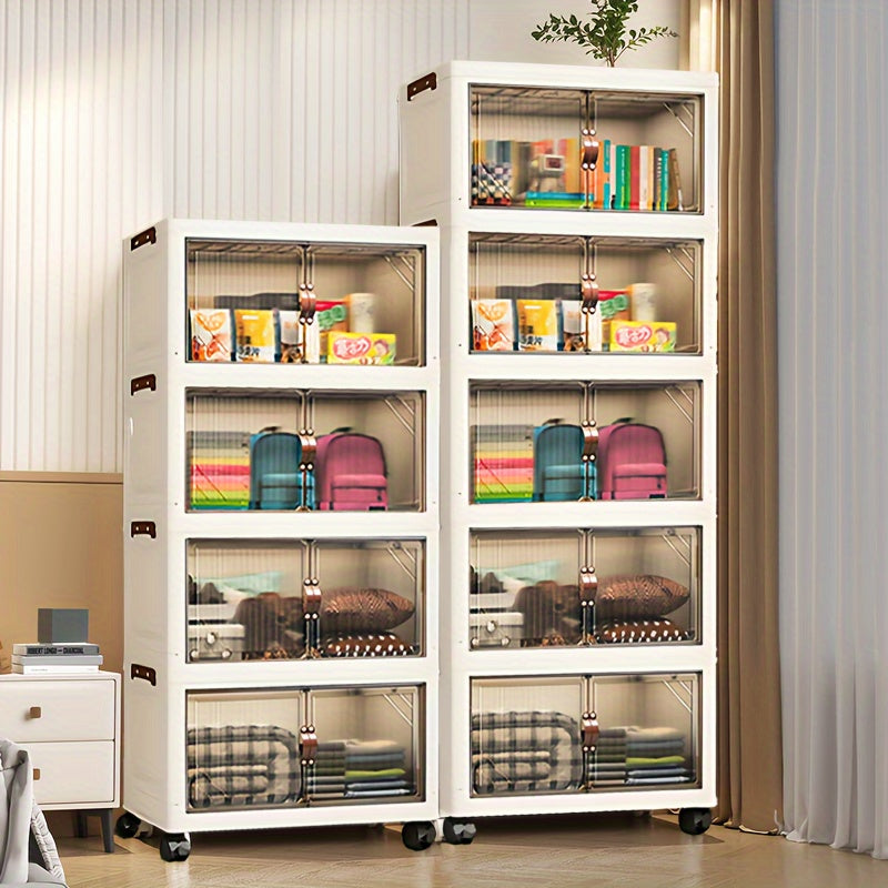 Cajas de almacenamiento de plástico impermeables con tapas y puertas, incluye estante para zapatos plegable