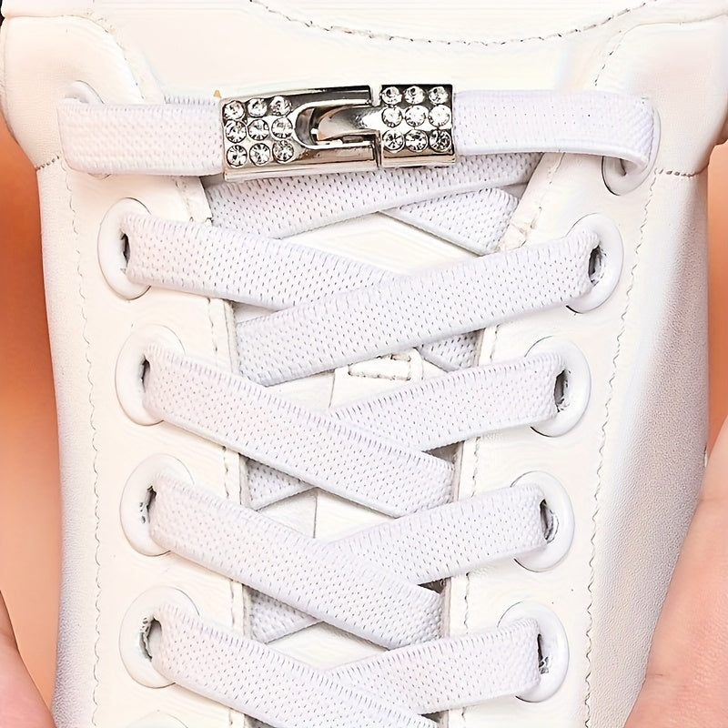 Unisex Elastic Flat Shoelaces No Tie Metal Buckles for Sneakers Sports Shoes