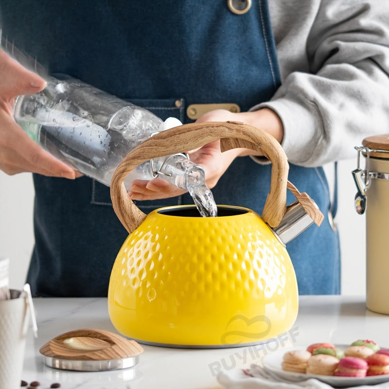 Stainless Steel Whistling Tea Kettle 3L Capacity Rustic Hammered Finish Kitchen