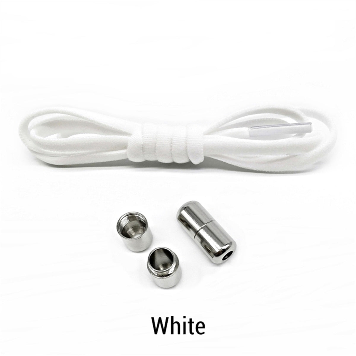 Unisex Elastic No-Tie Shoelaces with Metal Aglets White Sporty Laces