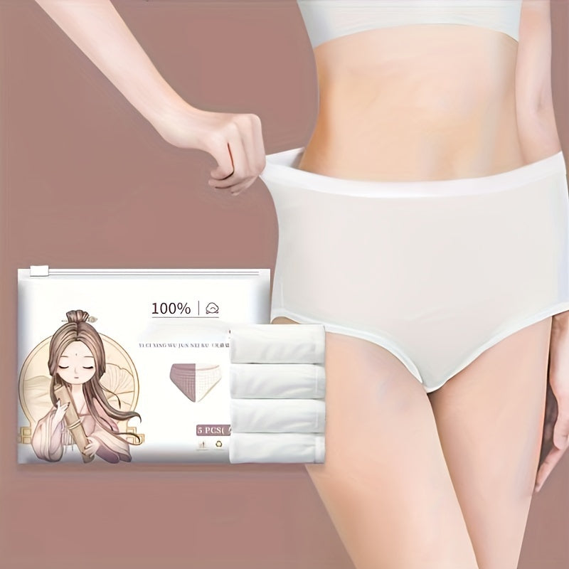 Women's High-Waisted Disposable Underwear Breathable Solid Color Portable