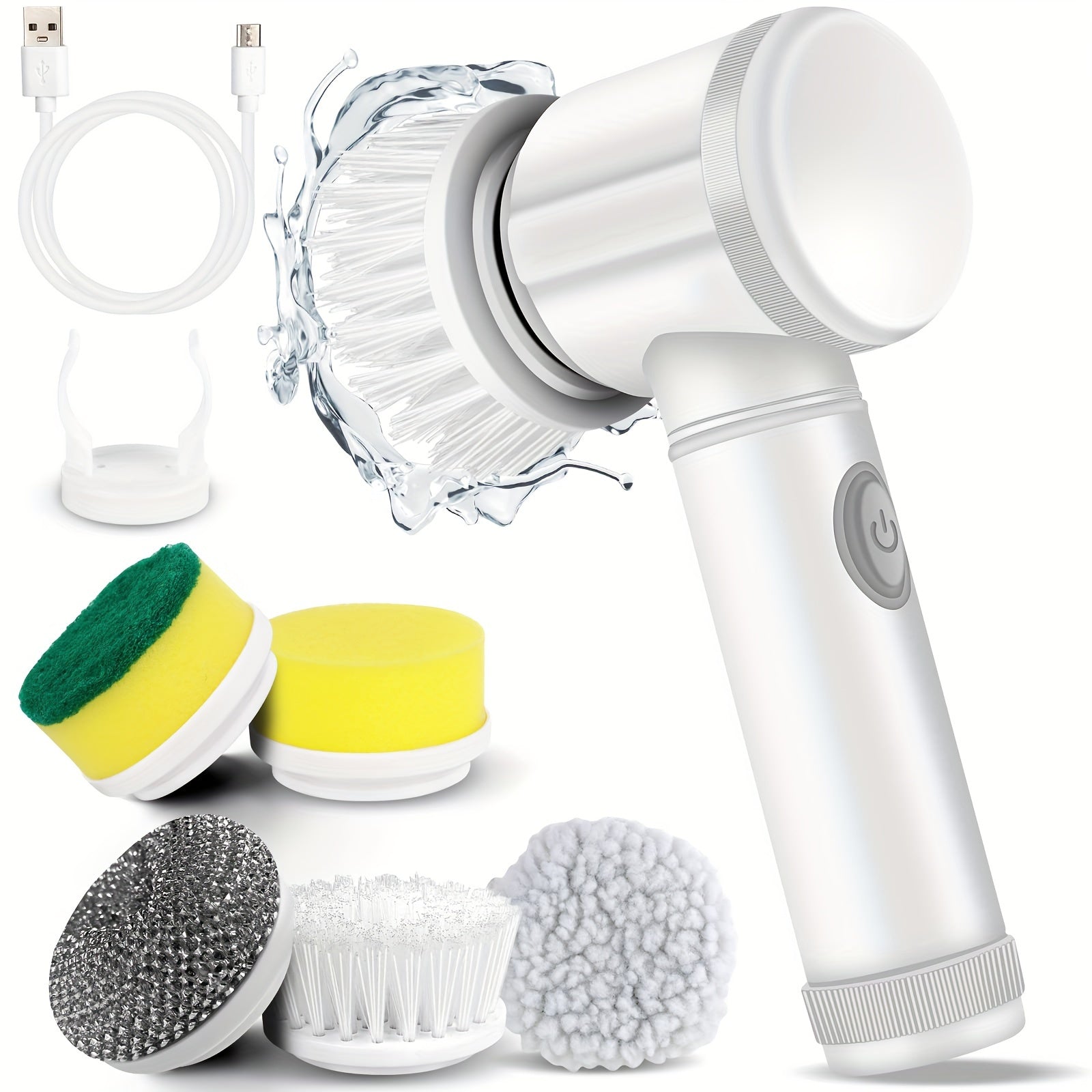 Cordless electric spin scrubber with 5 brush heads for cleaning tasks