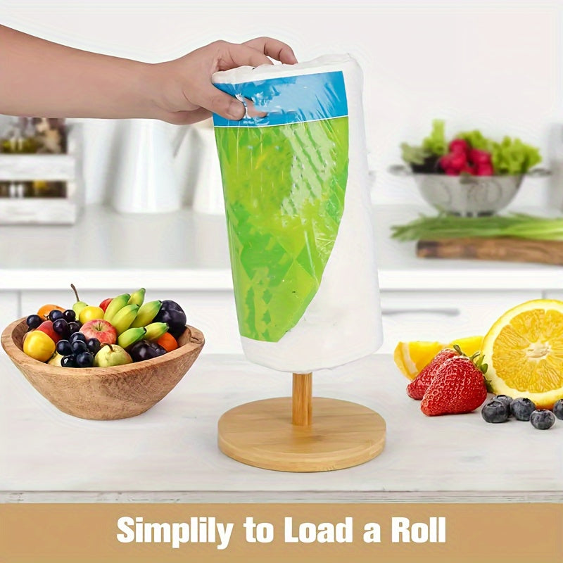 Bamboo Tissue Holder Vertical Roll Dispenser for Kitchen Bathroom Countertop Stand-Up Organizer