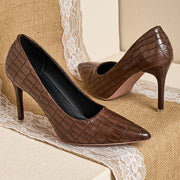 Women's Pointed Toe Pumps Brown Breathable Stiletto High Heels