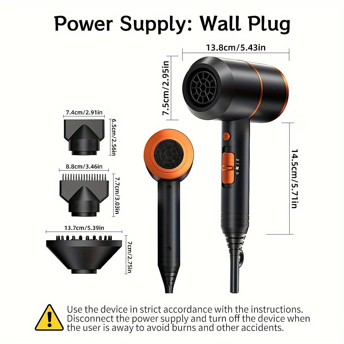 Secador de pelo profesional de iones negativos 1300W con aire frío y caliente para hogar y viajes