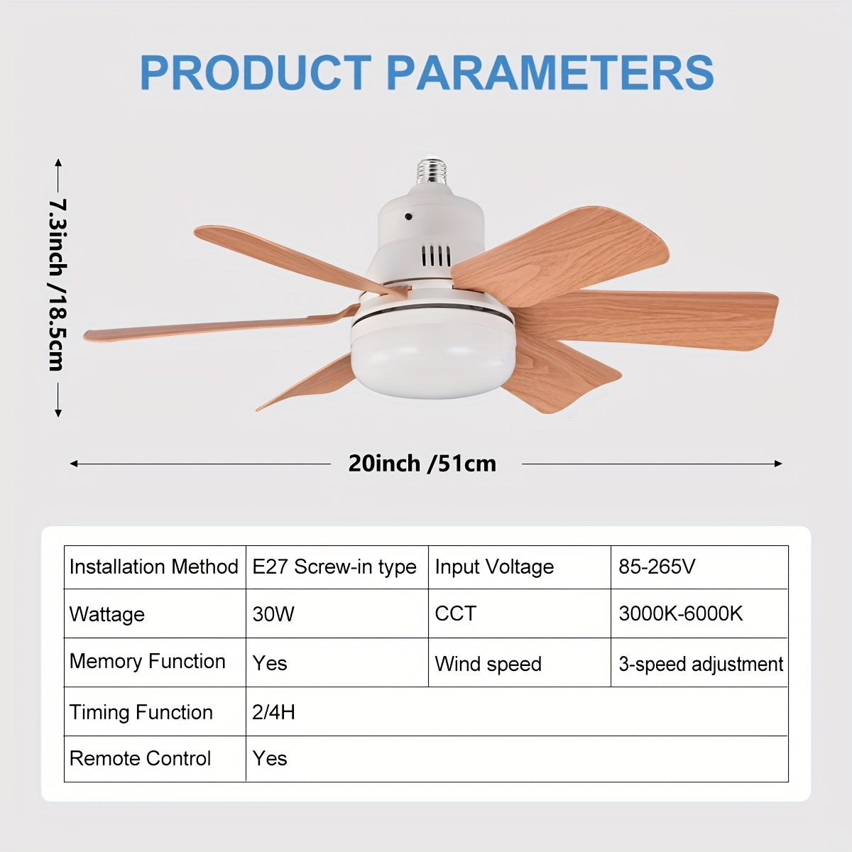 Square Ceiling Fan Light with Remote Dimmable Colorable LED Imitation Wood Grain
