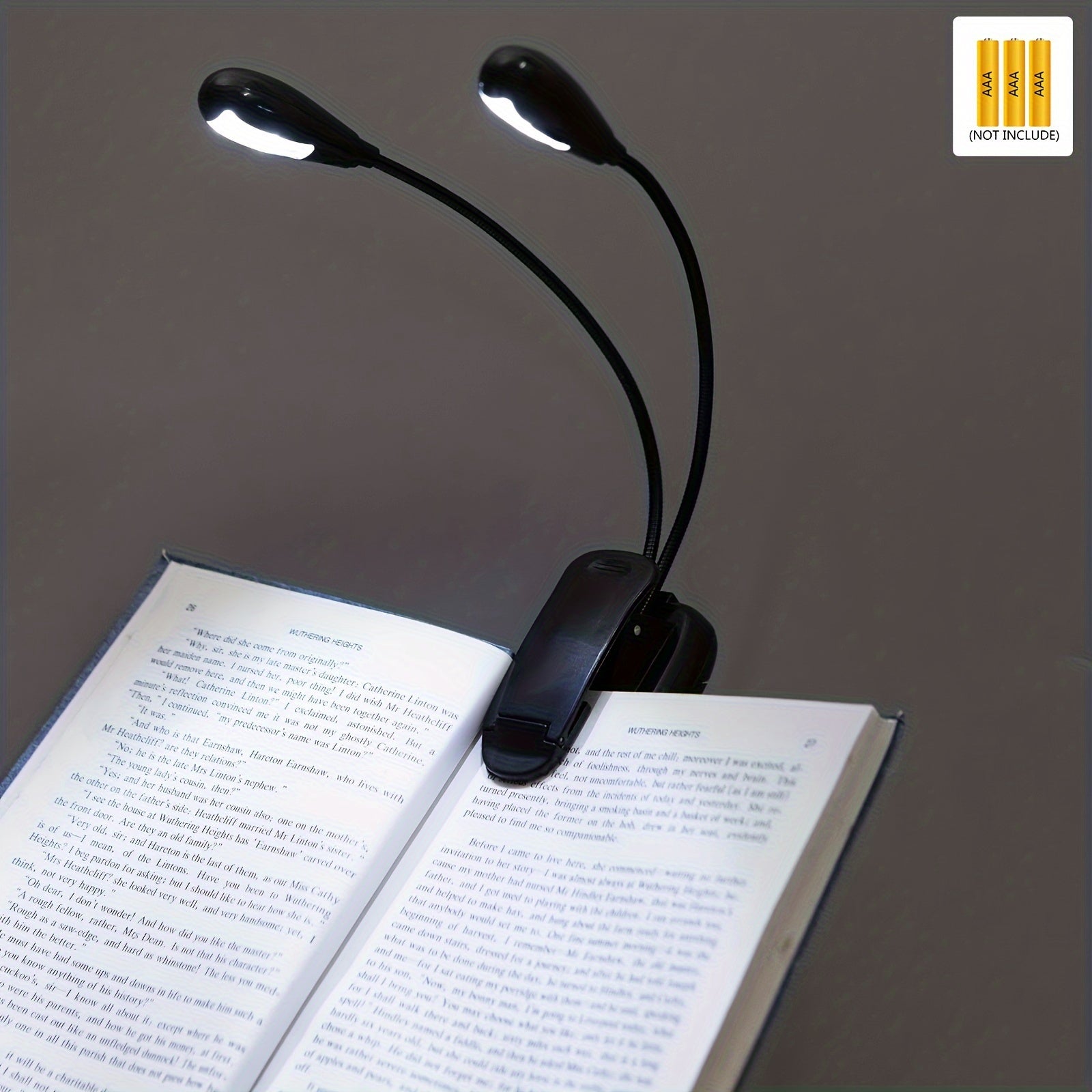 Lámpara de escritorio con clip ajustable y 4 LEDs, alimentada por batería, para uso nocturno