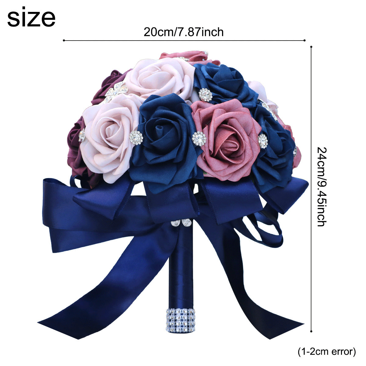 Handcrafted Bridal Bouquet Satin Flowers Rhinestones Pearls for Weddings and Events