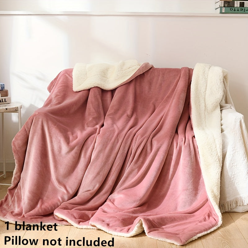 Double-Layer Soft Fleece Blanket for All Seasons Cozy Throw Pink