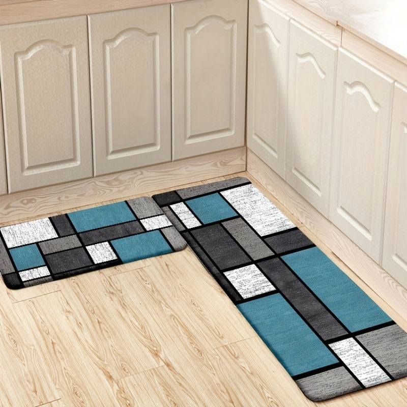 Geometric Pattern Kitchen Rug Non-Slip Waterproof Absorbent Stain-Resistant Mat