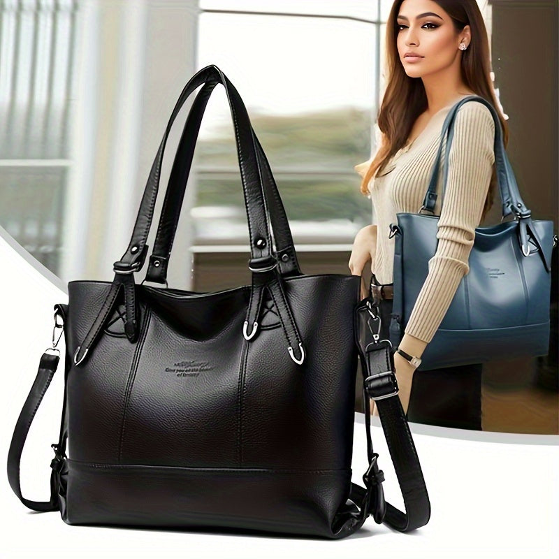 Water-Resistant Blue PU Crossbody Handbag for Daily Use with Detachable Strap