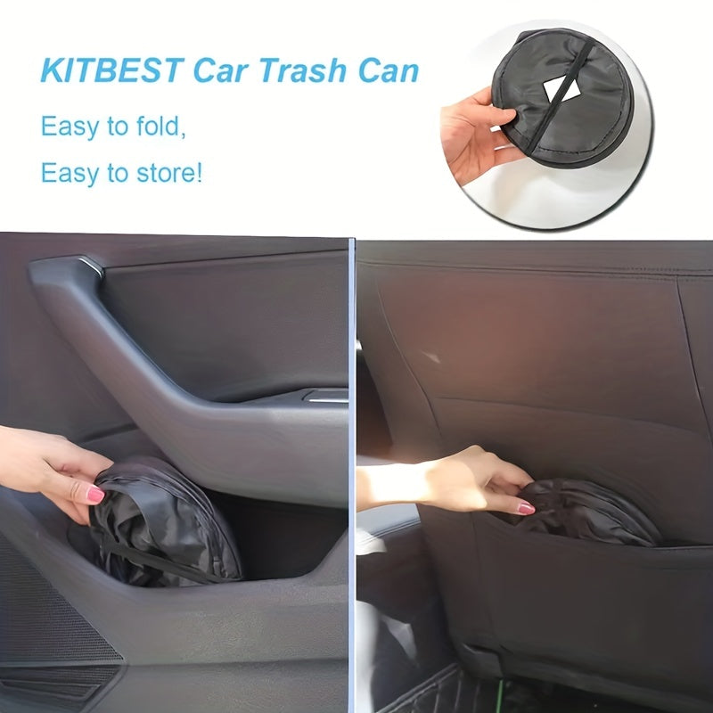 Unisex Black Polyester Foldable Car Trash Bin with Compact Storage